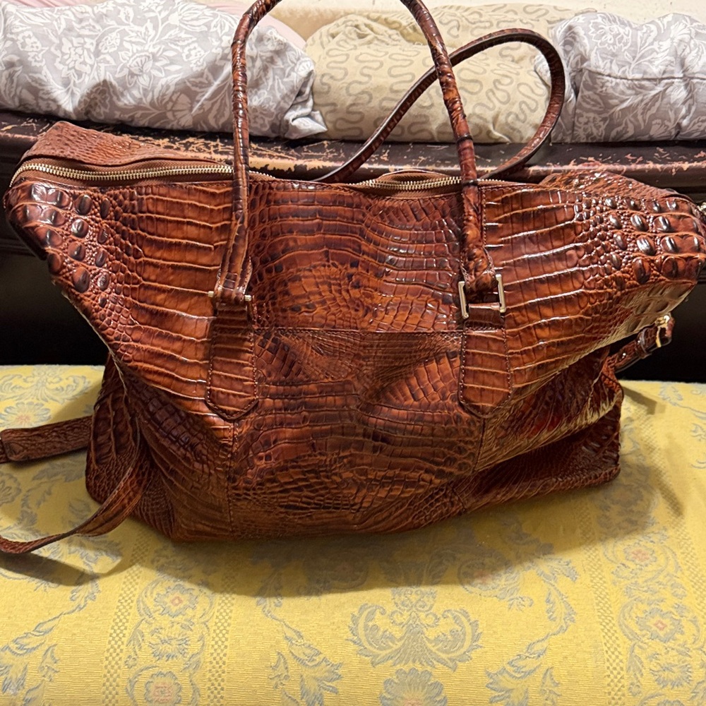 Brahmin Cognac Embossed Croc Leather Tote - Picture 4 of 14